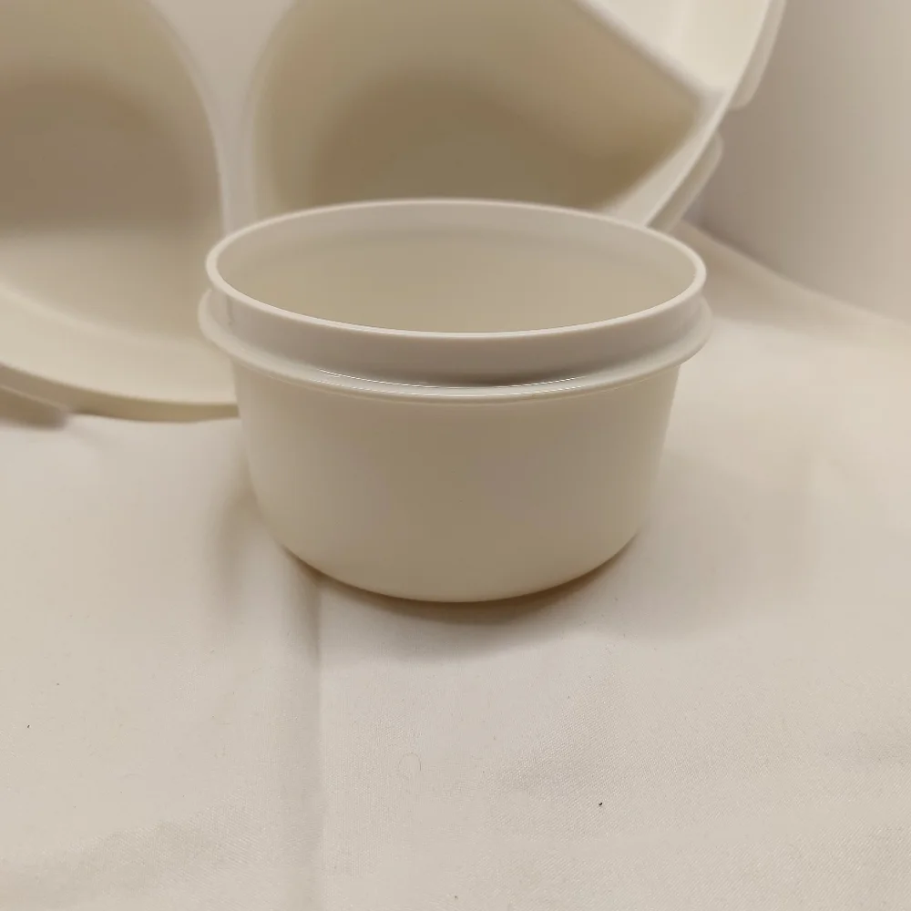 Vintage Tupperware #1665-4 Divided Party Tray &‎ Lid W/ Dip Bowl  Platter Almond